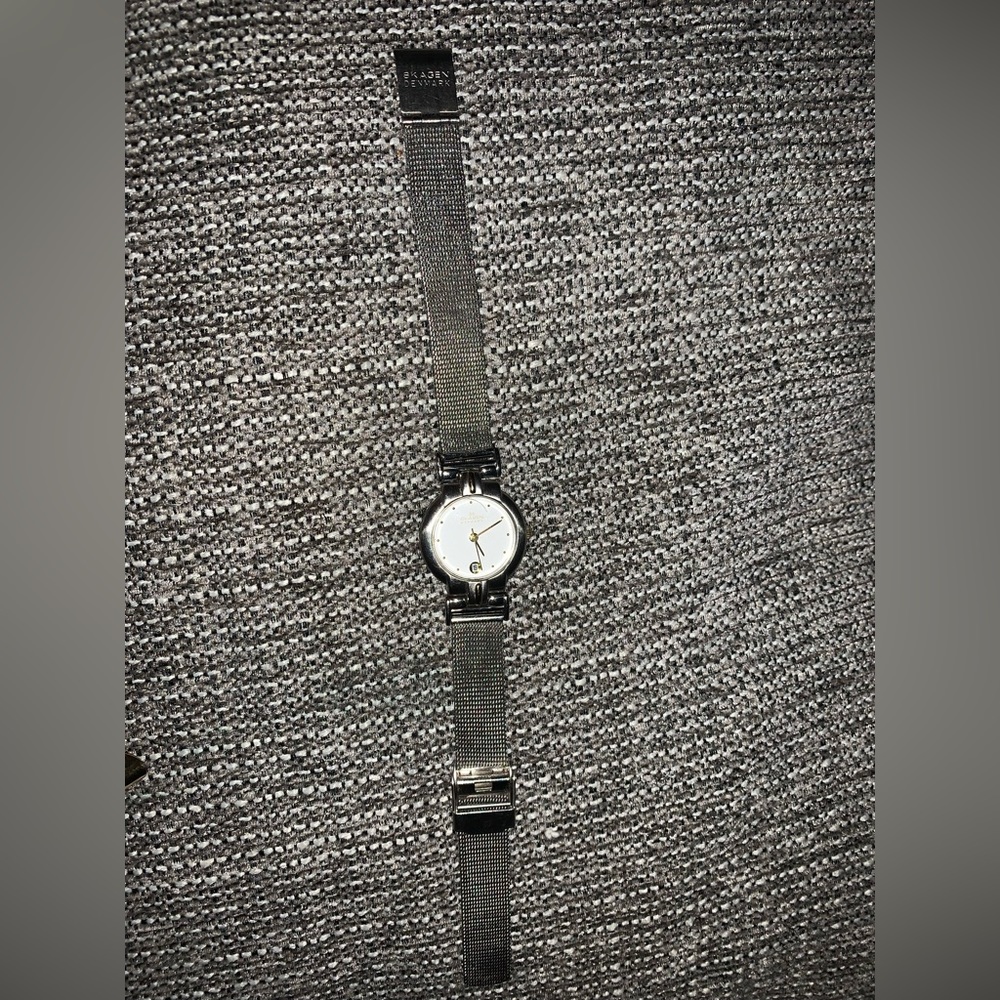 Skagen watch P38sgs good condition stainless silver with mesh band white face